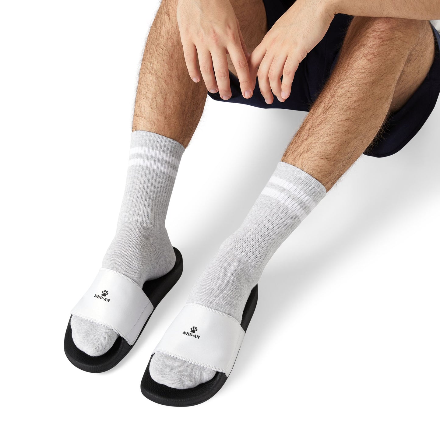 Men's Removable-Strap Sandals — White Slide Sandals with Detachable Strap