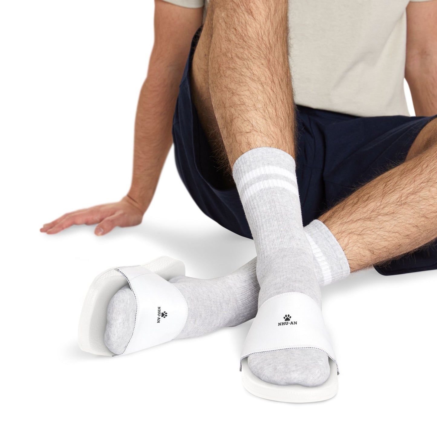 Men's Removable-Strap Sandals — White Slide Sandals with Detachable Strap