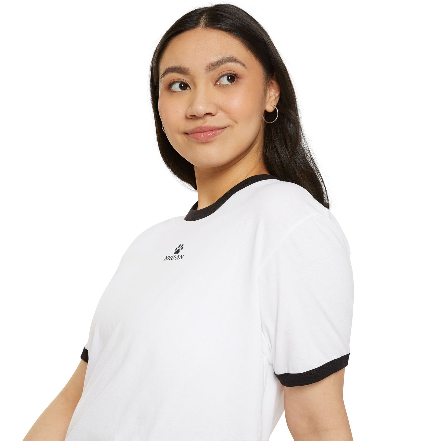 NHU-AN Minimal Paw Print Ringer Tee — Small "NHU- AH" Chest Graphic