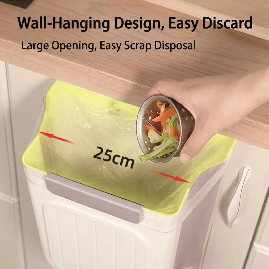 Versatile Collapsible Hanging Kitchen Trash Can - Space-Saving Foldable Rubbish Bin for Home and Bathroom (11L)