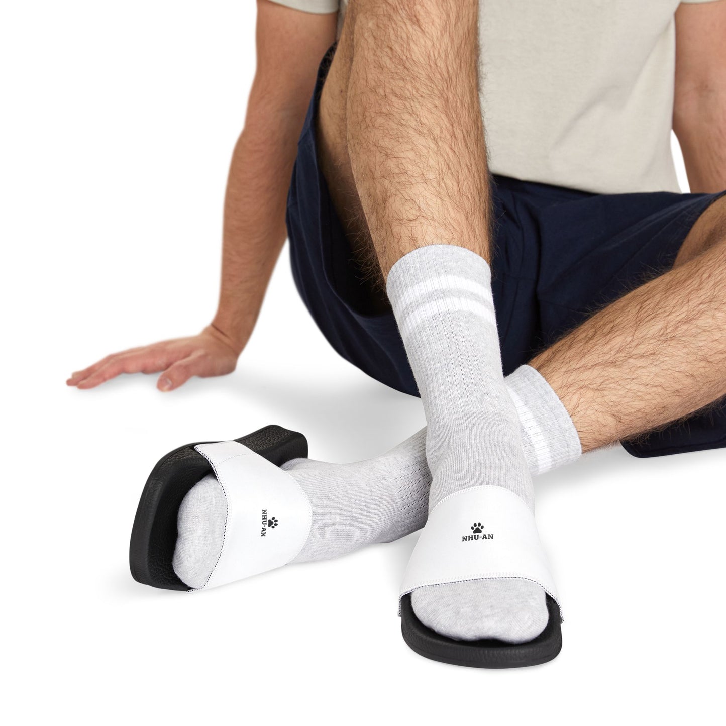 Men's Removable-Strap Sandals — White Slide Sandals with Detachable Strap
