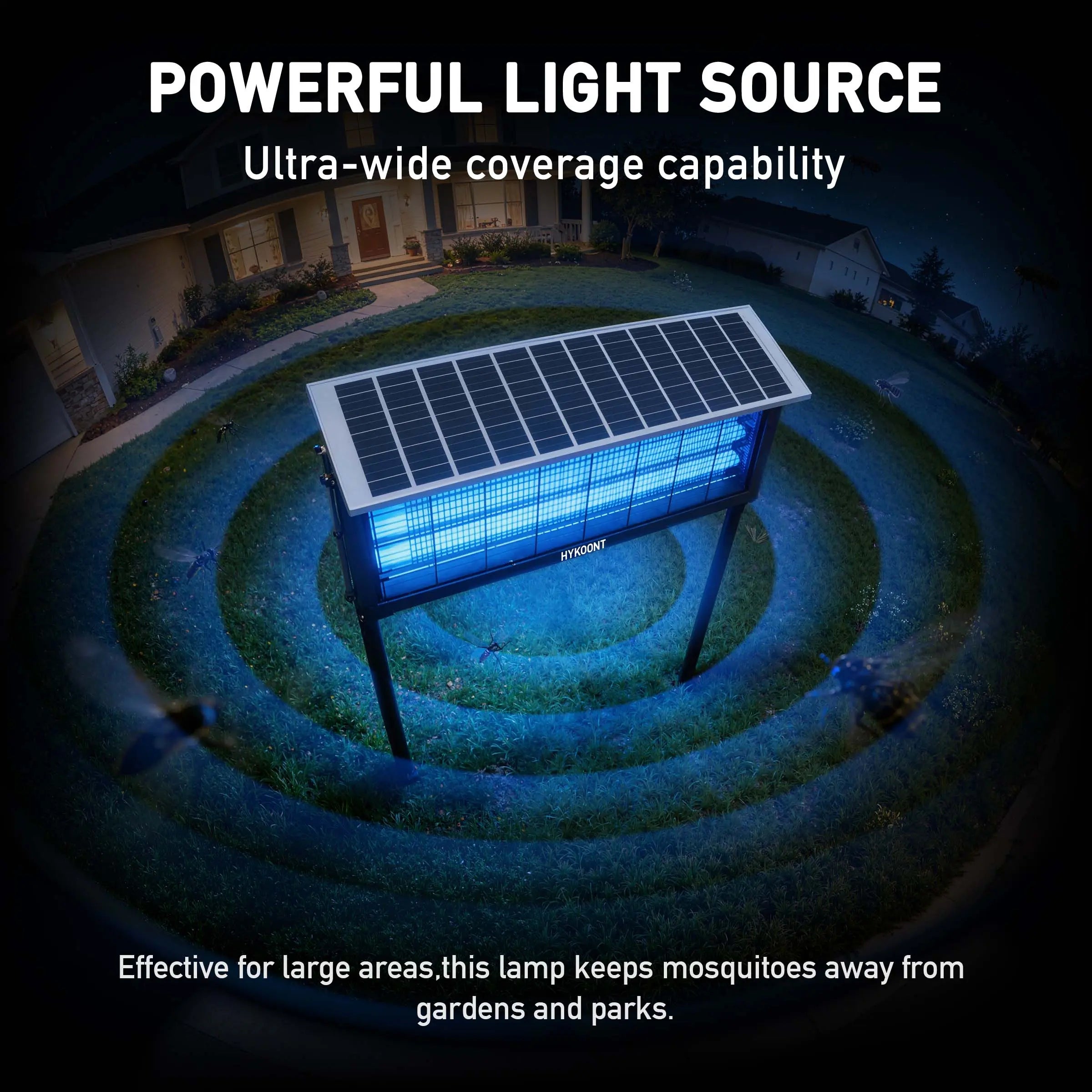 HYKOONT Solar LED Bug Zapper Light, 18W/30W Triple Tube 3500V Dusk-To-Dawn Electronic Mosquito Killer with Efficient UV-C Technology for Mosquitoes, Flies, Gnats