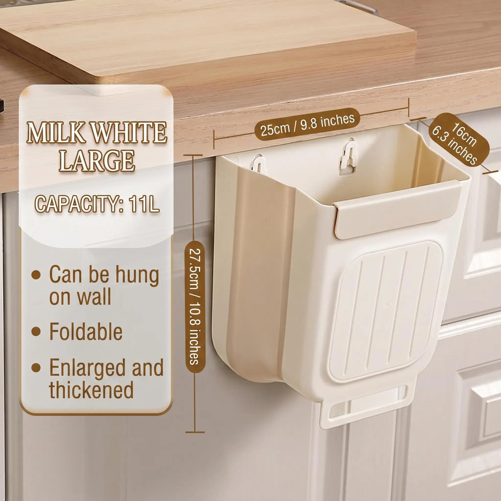 Versatile Collapsible Hanging Kitchen Trash Can - Space-Saving Foldable Rubbish Bin for Home and Bathroom (11L)