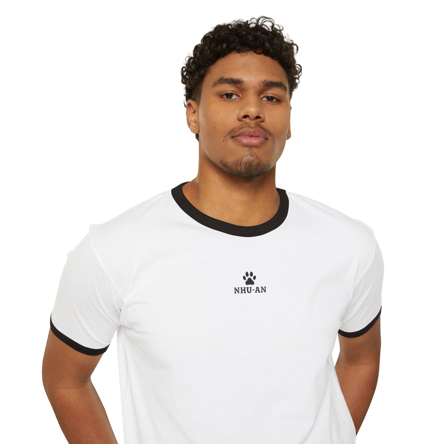 NHU-AN Minimal Paw Print Ringer Tee — Small "NHU- AH" Chest Graphic
