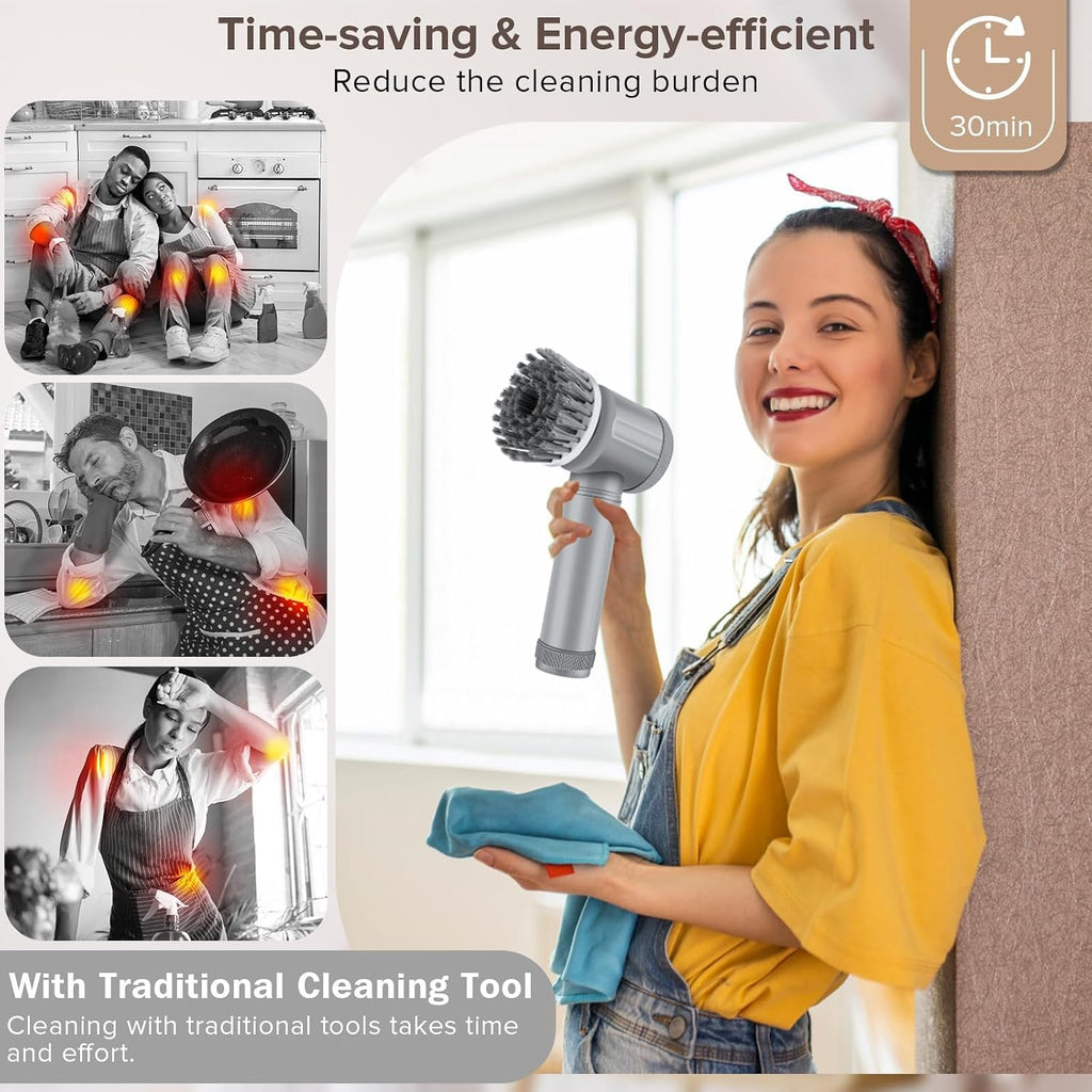 Electric Cleaning Brush Set, 6 Brush Heads, Rechargeable Power Scrubber with Quick Charging, Multi-Purpose for Kitchen, Bathroom, Tile, Shoe Cleaning