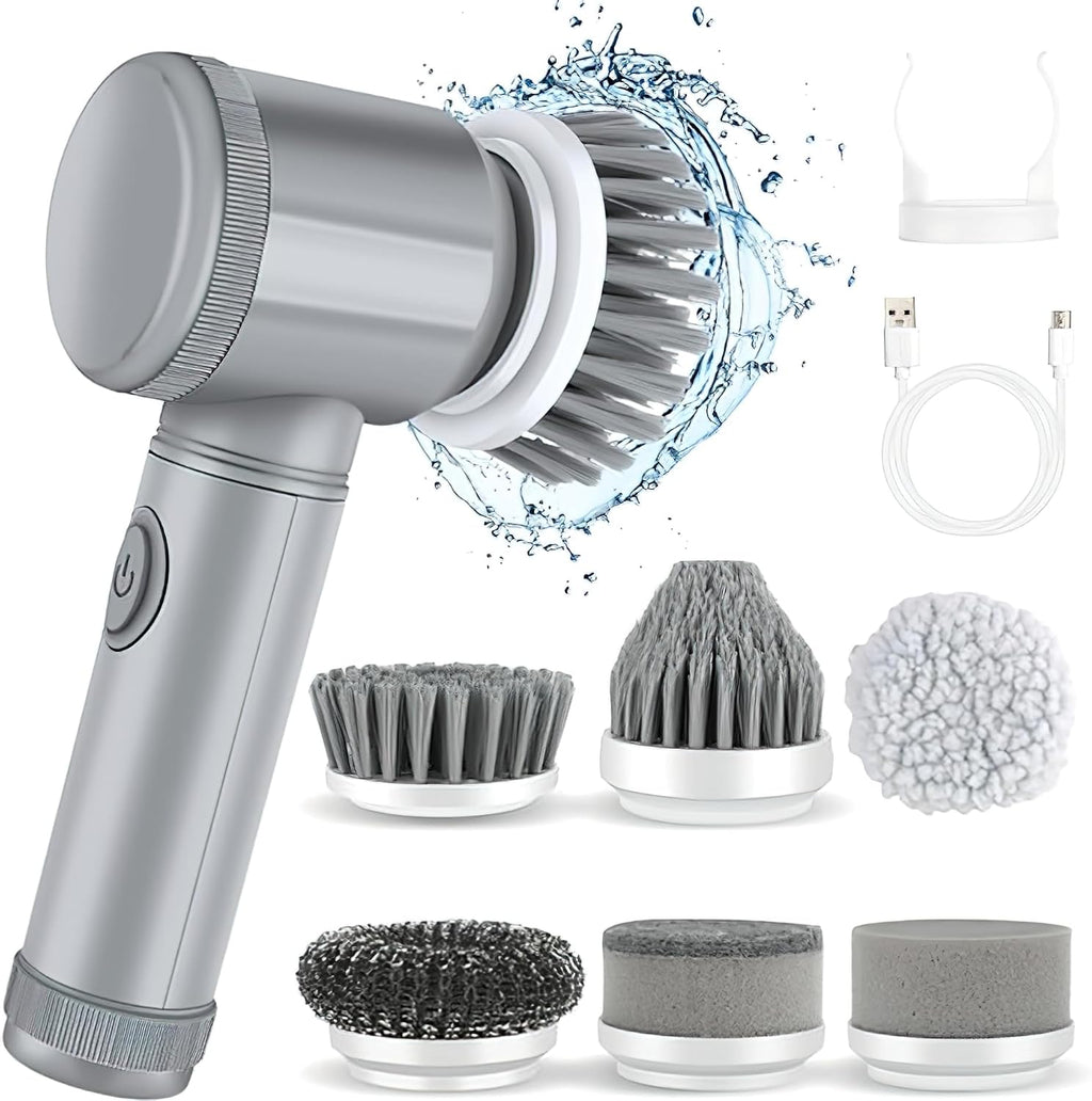 Electric Cleaning Brush Set, 6 Brush Heads, Rechargeable Power Scrubber with Quick Charging, Multi-Purpose for Kitchen, Bathroom, Tile, Shoe Cleaning