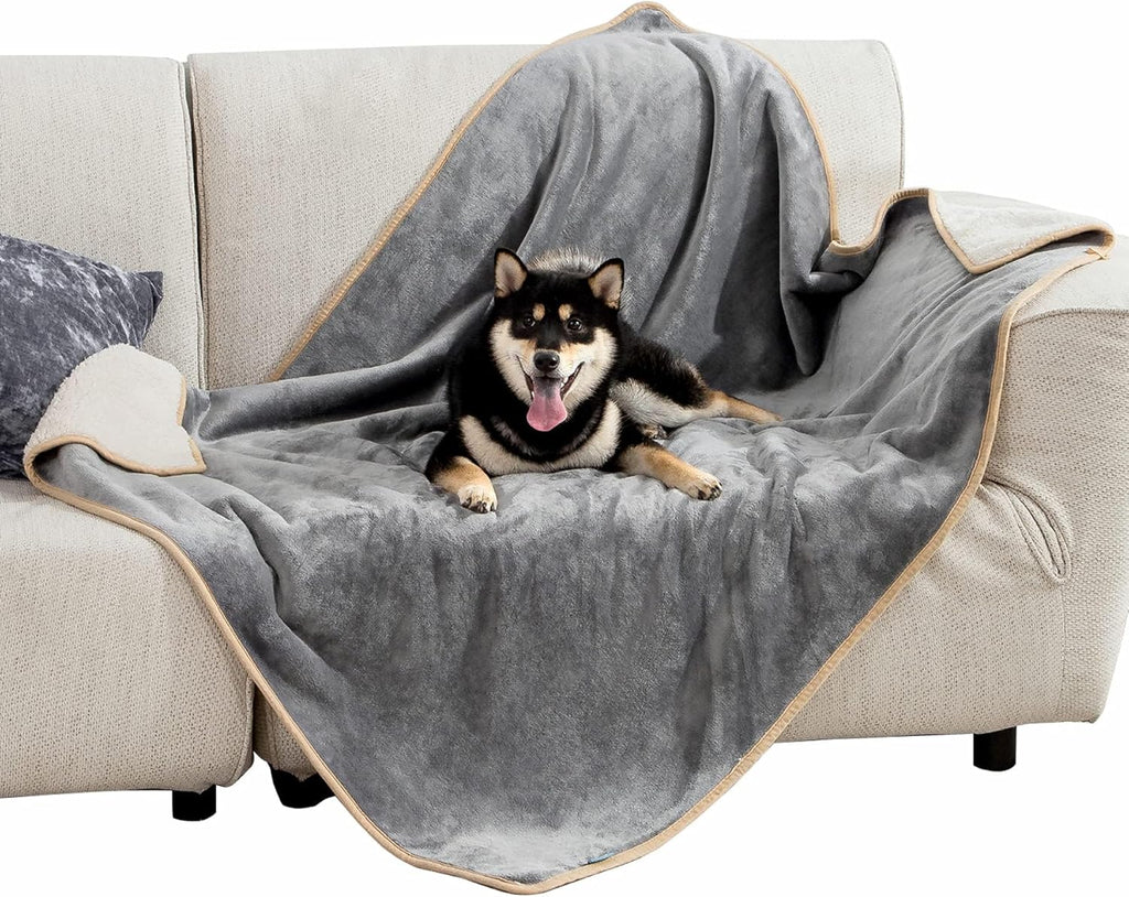 Bedsure Waterproof Dog Blankets Grey for Large Dogs Dog Blanket White 40"X50"
