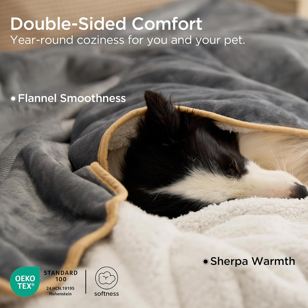 Bedsure Waterproof Dog Blankets Grey for Large Dogs Dog Blanket White 40"X50"