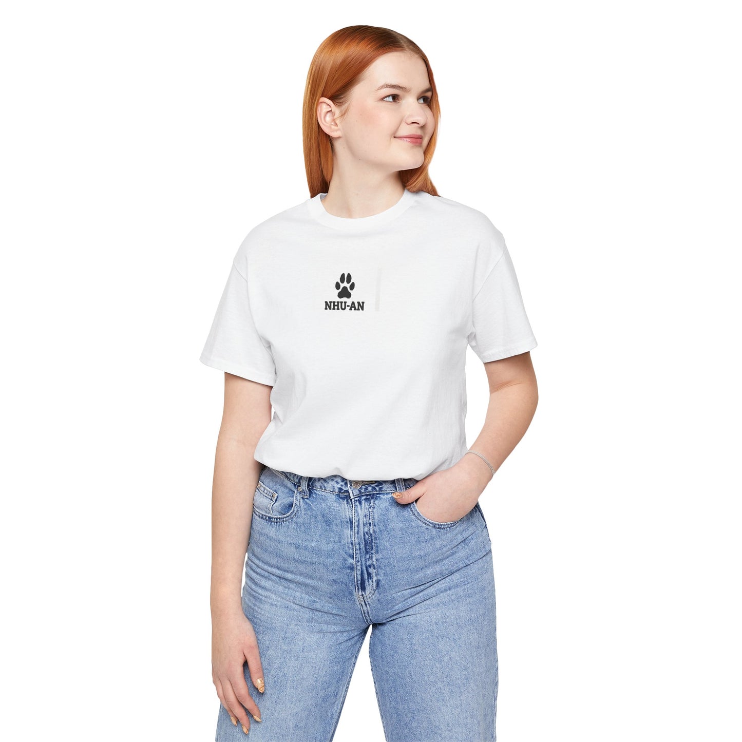 Paw Print "NHU-AN" Minimalist White Tee - Pet Lover Graphic T-Shirt