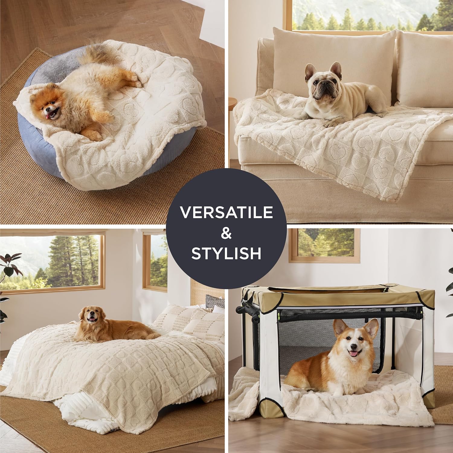 Bedsure Waterproof Dog Blankets Grey for Large Dogs Dog Blanket White 40"X50"