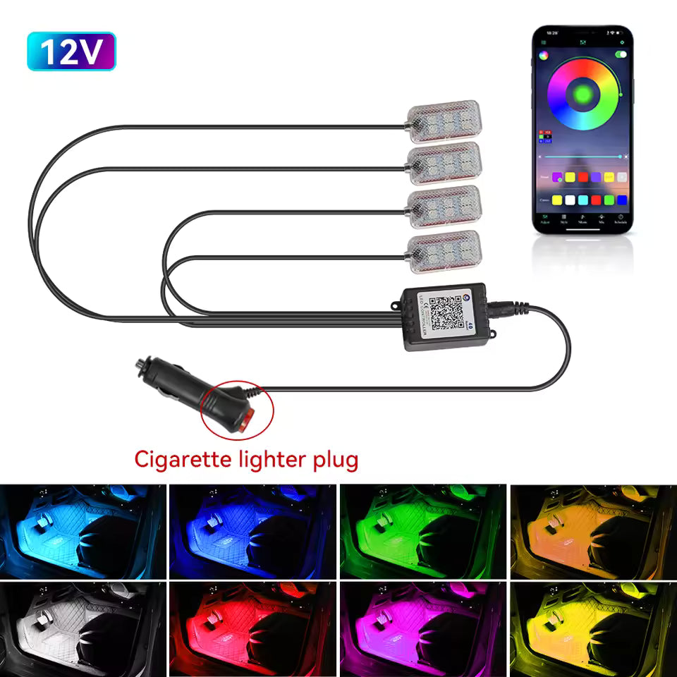 Car Interior Ambient Light RGB Foot Strip Lighting Kit Accessories Backlight Remote App Music Control Auto RGB Decorative Lamp