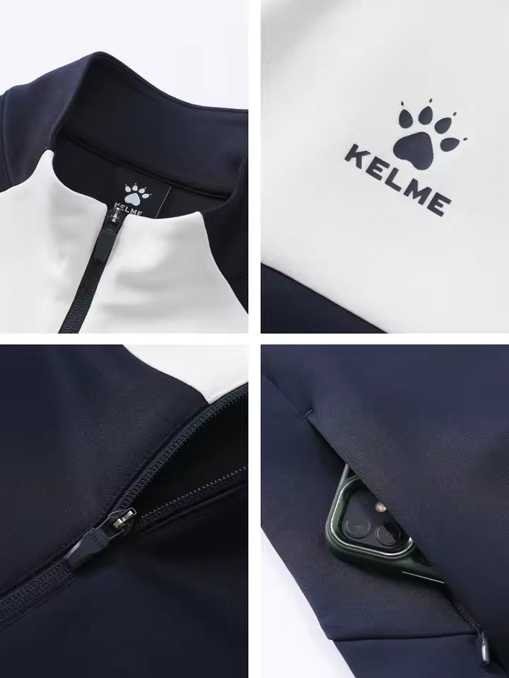 Kelme Football Training Knitted Jacket For Men's Spring 2024 Printed Stand Up Collar Cardigan Sports Coat Children's Sportswear