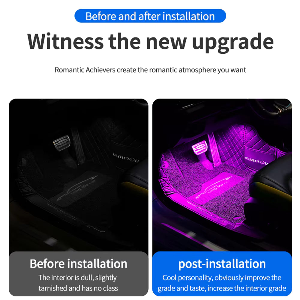 Car Interior Ambient Light RGB Foot Strip Lighting Kit Accessories Backlight Remote App Music Control Auto RGB Decorative Lamp