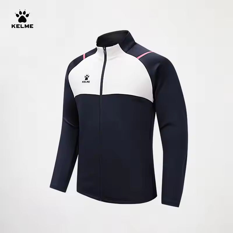 Kelme Football Training Knitted Jacket For Men's Spring 2024 Printed Stand Up Collar Cardigan Sports Coat Children's Sportswear