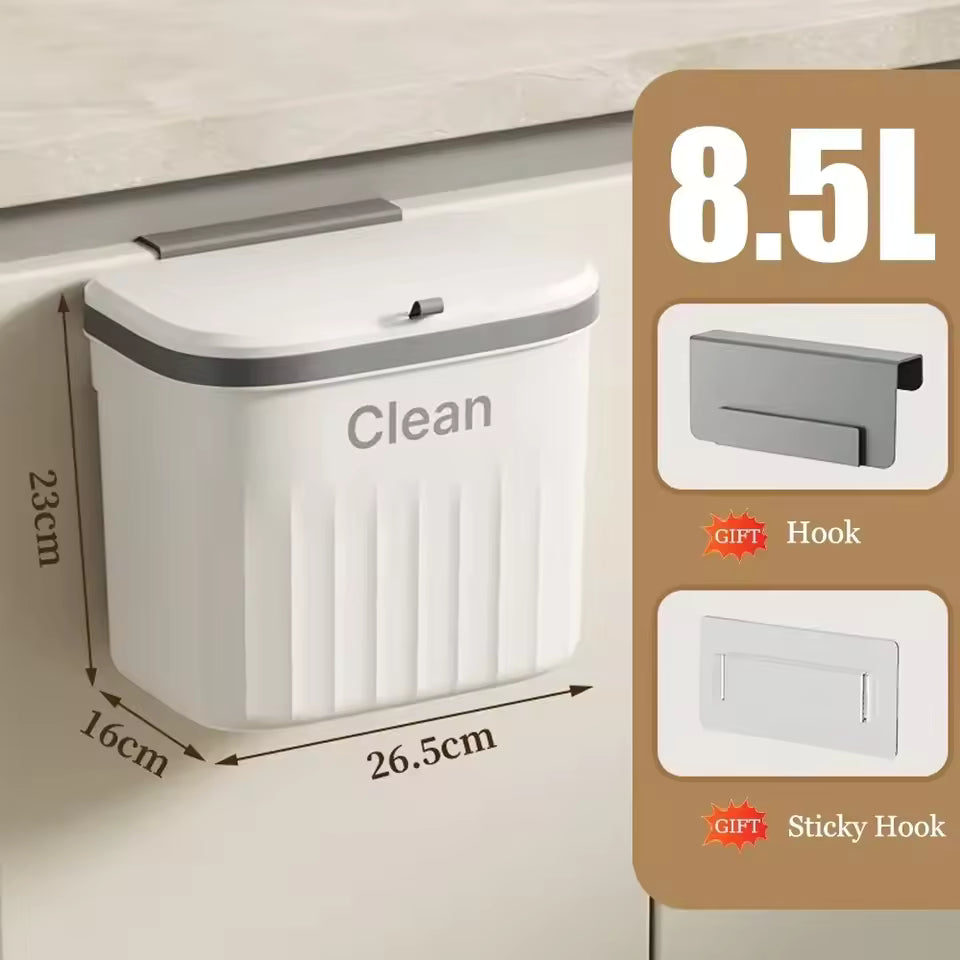 12L Kitchen Trash Can Wall Mounted Hanging Trash Bin with Lid Garbage Can for Cabinet Under Sink Waste Garbage Compost Bin Trash