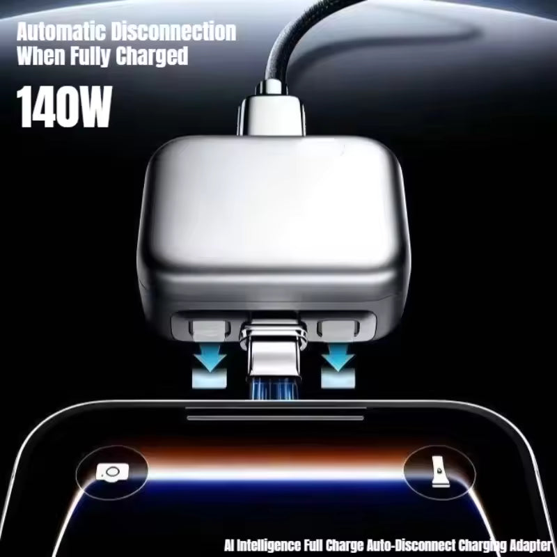 140W Intelligence Fast Charging Auto Stop Charger Adapter Physical Full Charge Disconnector Protect Battery Health For Type-C