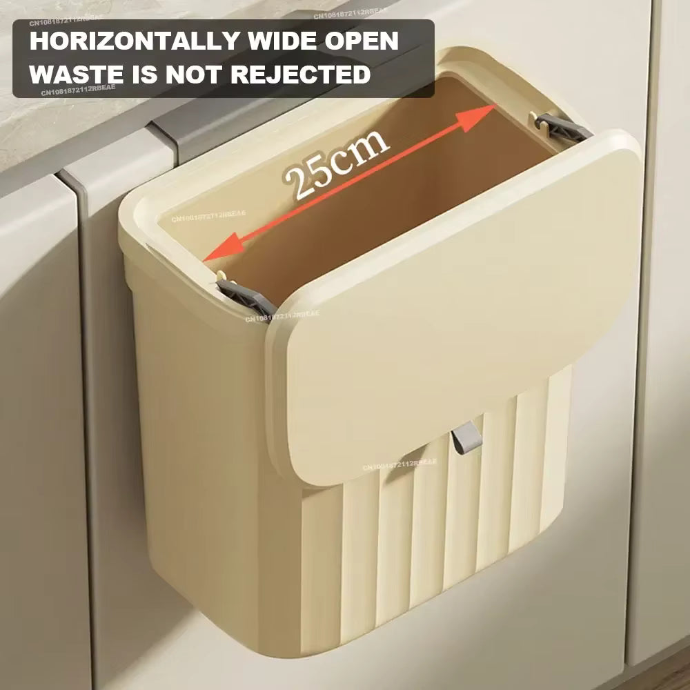 12L Kitchen Trash Can Wall Mounted Hanging Trash Bin with Lid Garbage Can for Cabinet Under Sink Waste Garbage Compost Bin Trash
