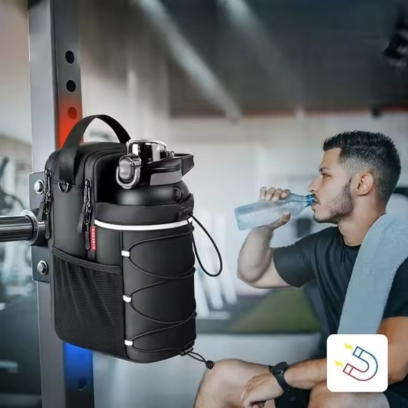 Magnetic Water Bottle Bag - Large Capacity Strong Magnet Phone Pocket Portable Gym Outdoor Sports Camping Hiking Fitness