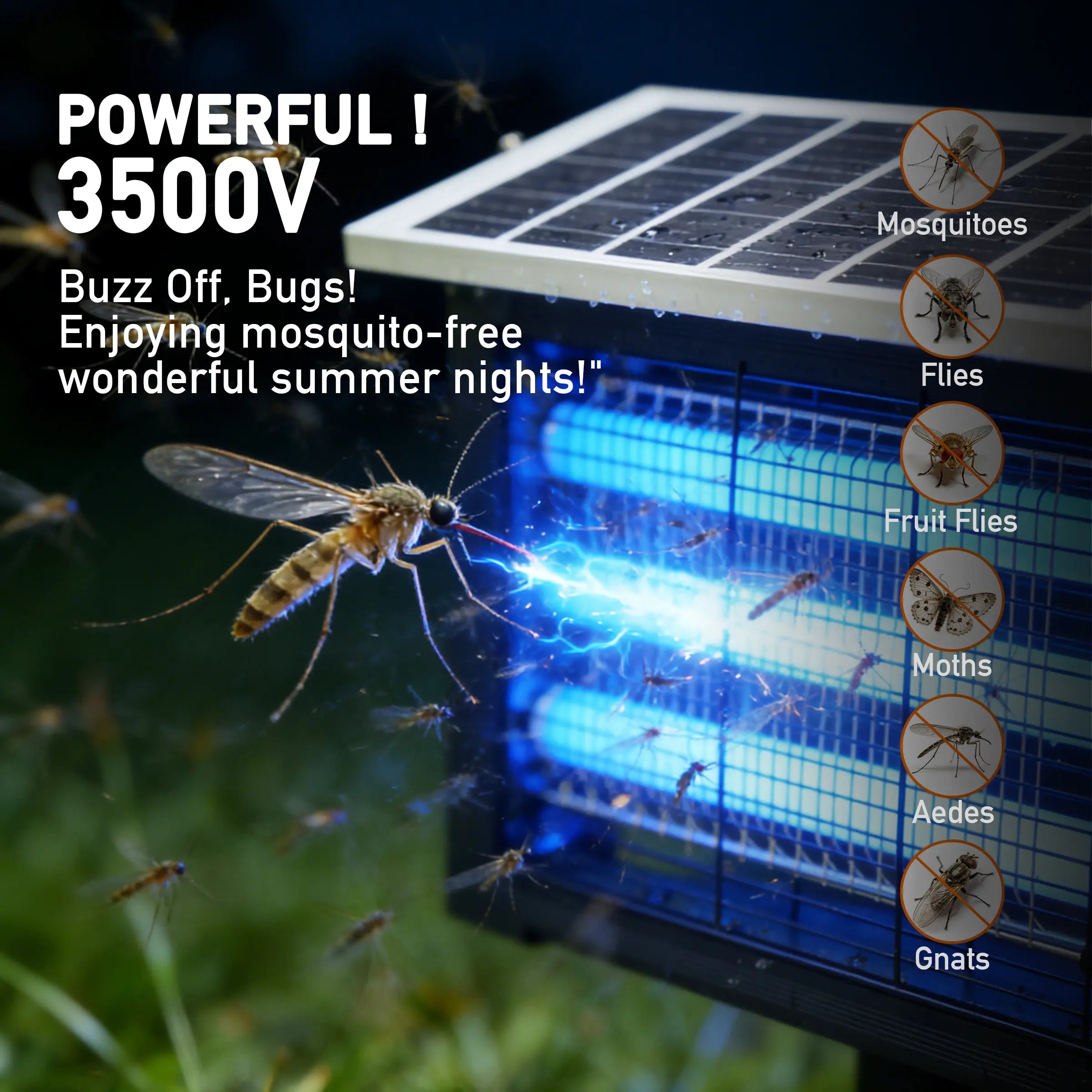 HYKOONT Solar LED Bug Zapper Light, 18W/30W Triple Tube 3500V Dusk-To-Dawn Electronic Mosquito Killer with Efficient UV-C Technology for Mosquitoes, Flies, Gnats