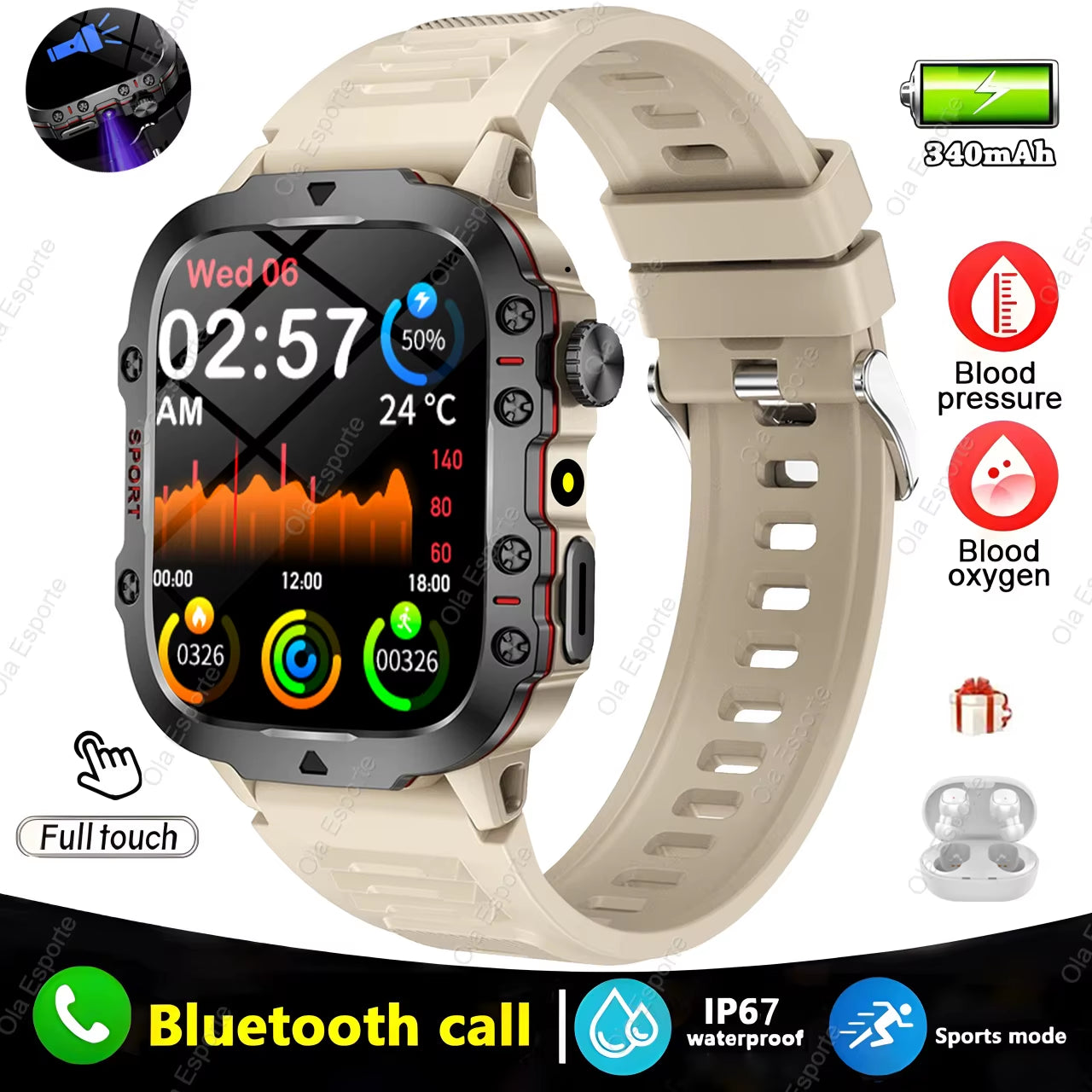 Elevate Your Fitness Journey with the 2025 Men's Smartwatch - Bluetooth Calling, Flashlight & IP68 Waterproof Design for Android & iOS